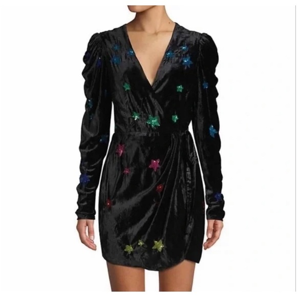 Rococo Sand Mini Dress in Black Velvet Embellished Rainbow Sequin Stars Size XL - Picture 5 of 11